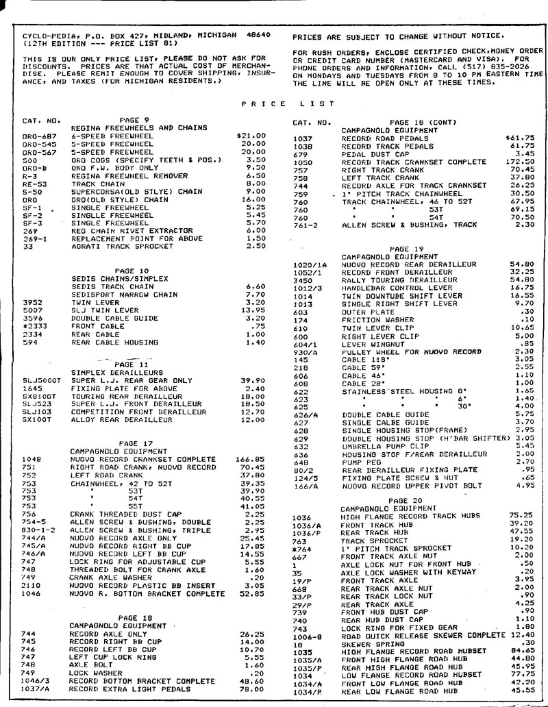 price list p1