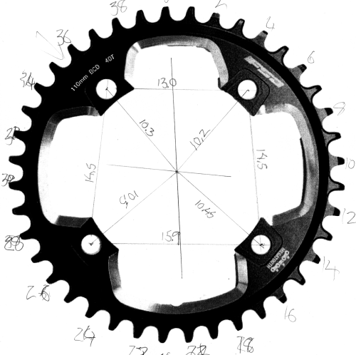 FSA chainring showing measurements