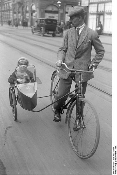 Bicycle with sidecar, Germany, 1931