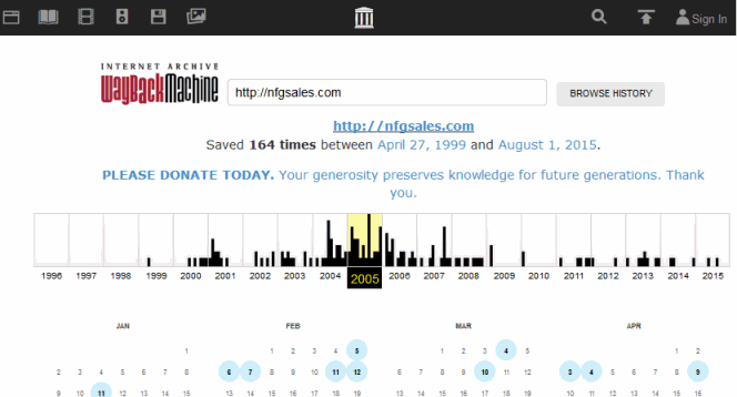 Wayback machine browsing page