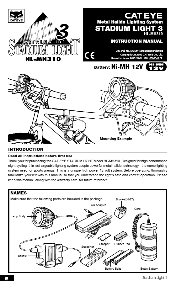 Page from Cateye Stadium manual