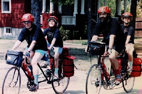 The whole family on two kid-back tandems, July 1990.