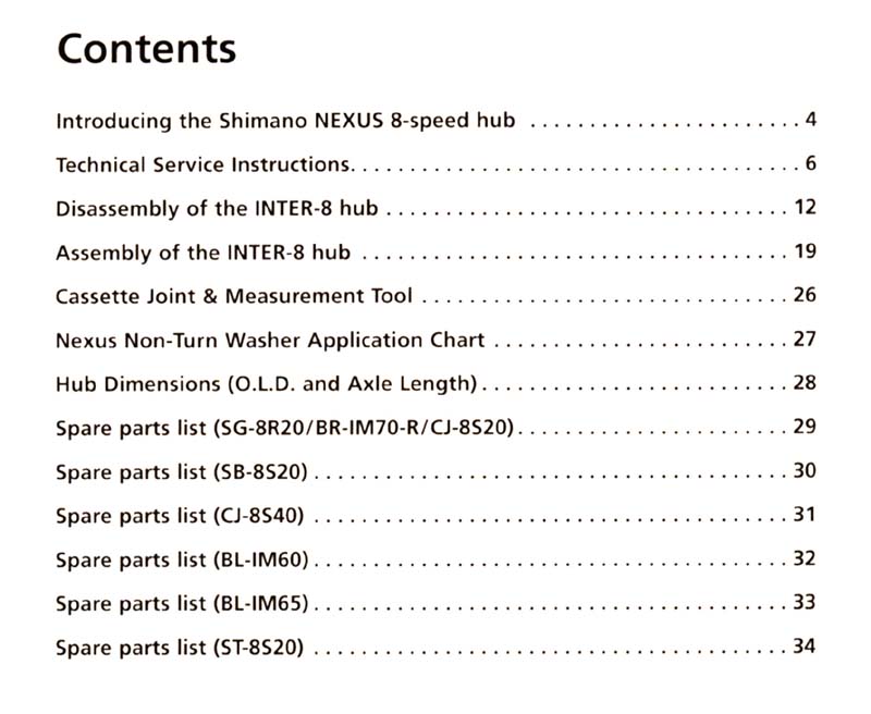 Shimano Gear Chart