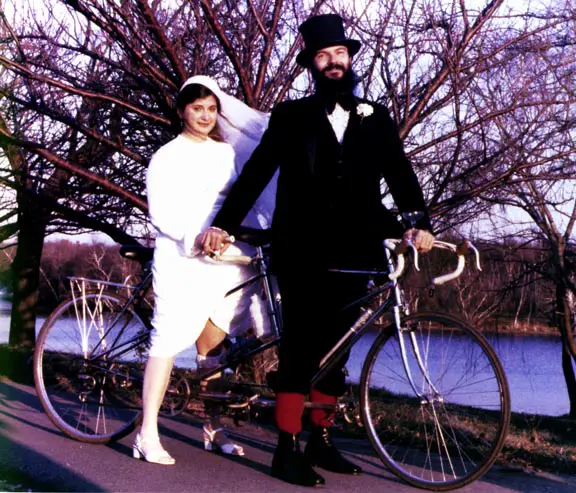 Wedding photo on tandem bike