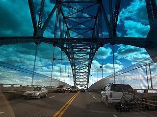 Cape Cod Sagamore Bridge from moving car